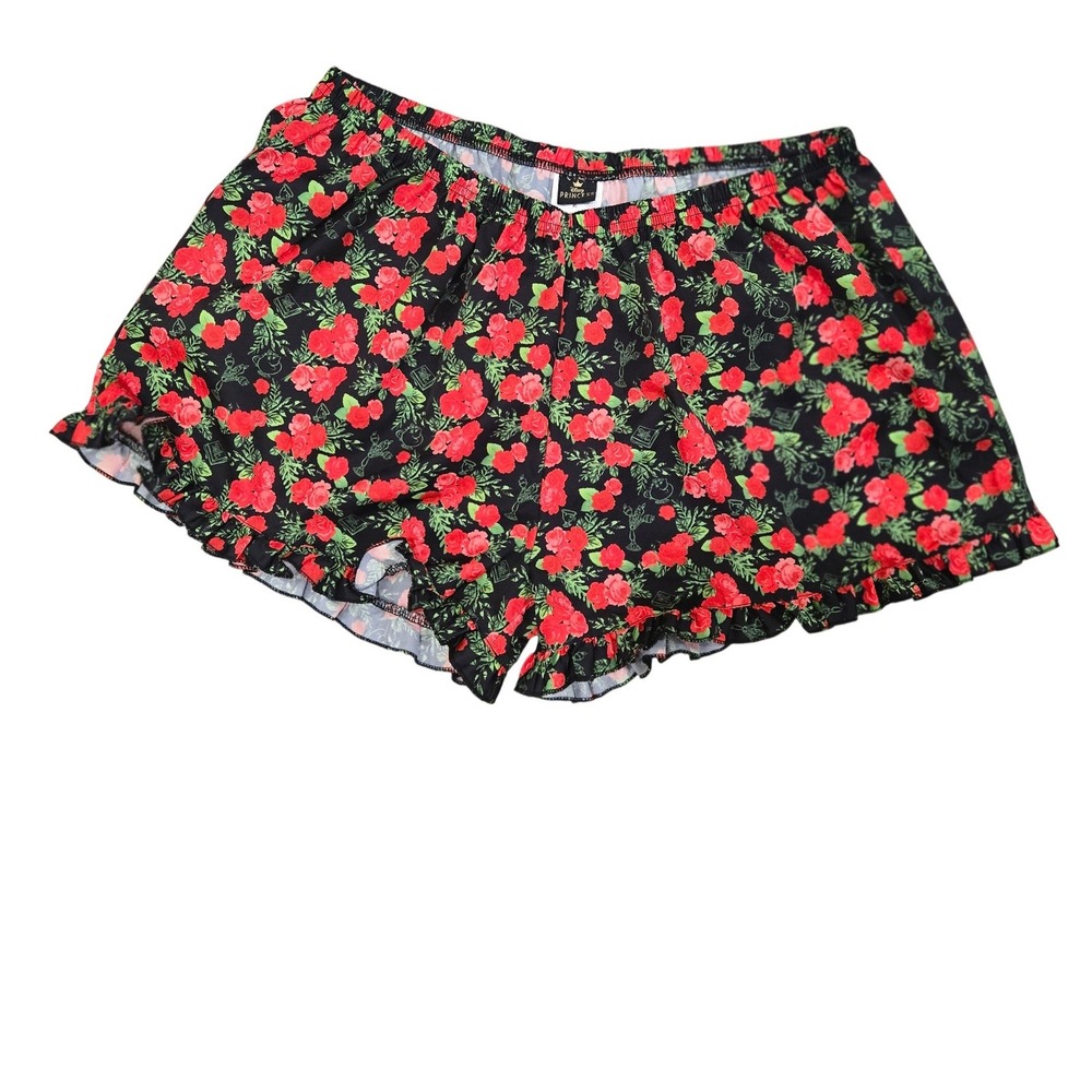 Disney Princess Beauty and the Beast Rose Ruffle Pajama Shorts Black Red XL